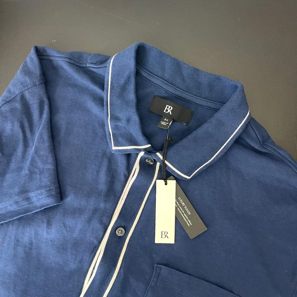 Banana Republic Shirt Mens XL Blue Luxury Touch Button Up Cotton Soft Retro NWT